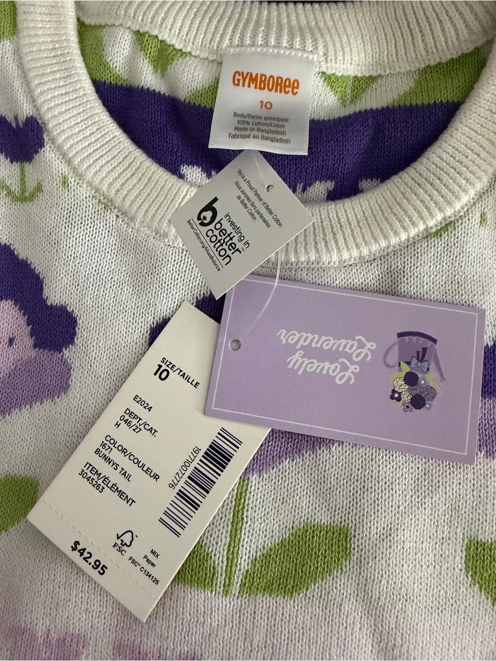 Gymboree Girls Floral Knit Dress with Bow - Lavender & Green size 10 NWT